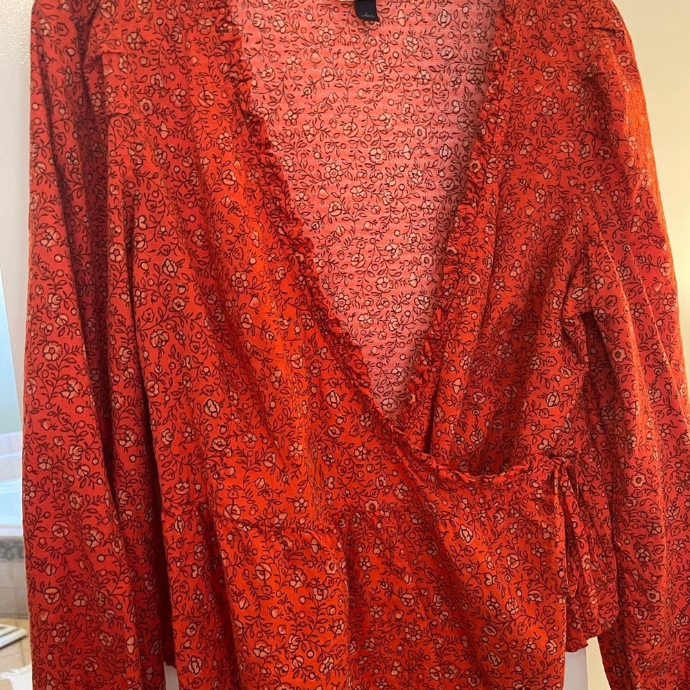 Orange long sleeve wrap shirt size L